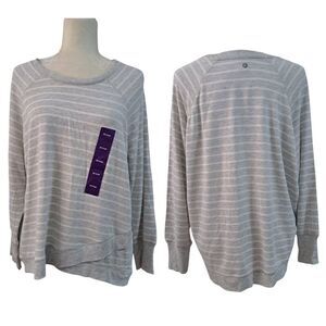 Active Life Women's Heather Grey Striped Pullover Top Long Sleeve Plus Sz XXL